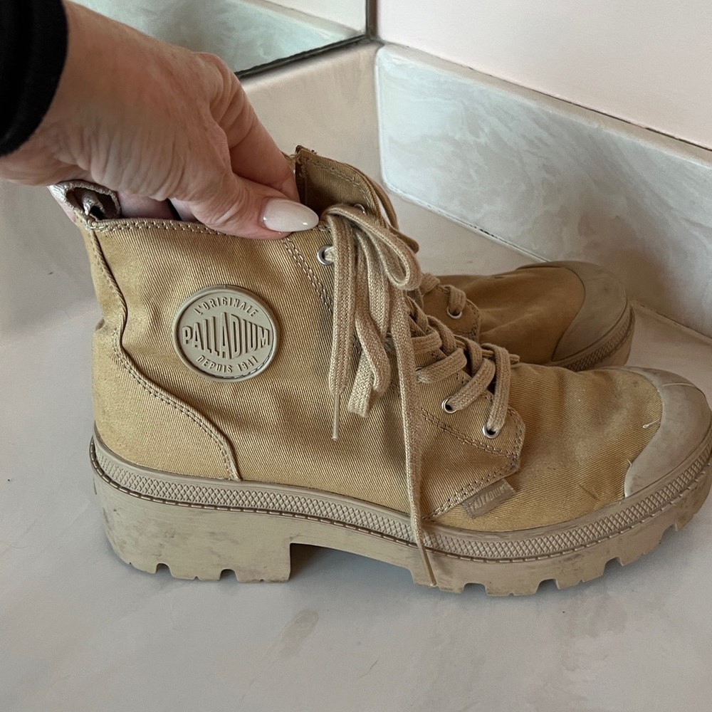 Palladium Women's Tan Combat Boots - Picture 3 of 12